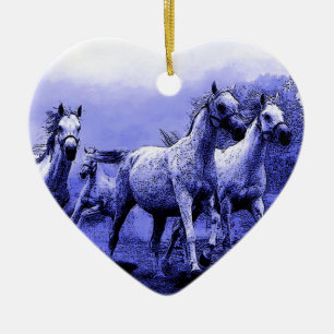 Running Horses & Blue Moonlight Ceramic Ornament