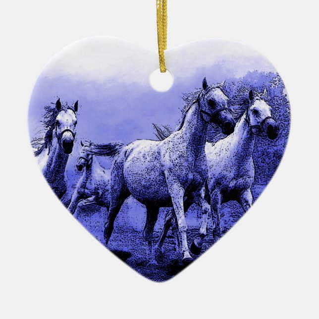 Running Horses & Blue Moonlight Ceramic Ornament (Front)