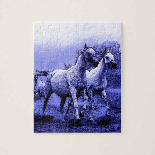 Running Horses  Blue Moonlight Jigsaw Puzzle