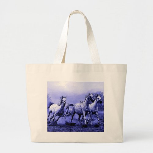 Running Horses  Blue Moonlight Large Tote Bag