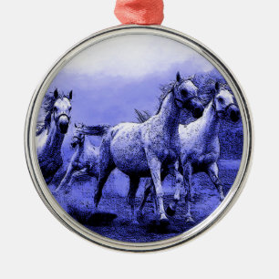 Running Horses & Blue Moonlight Metal Ornament