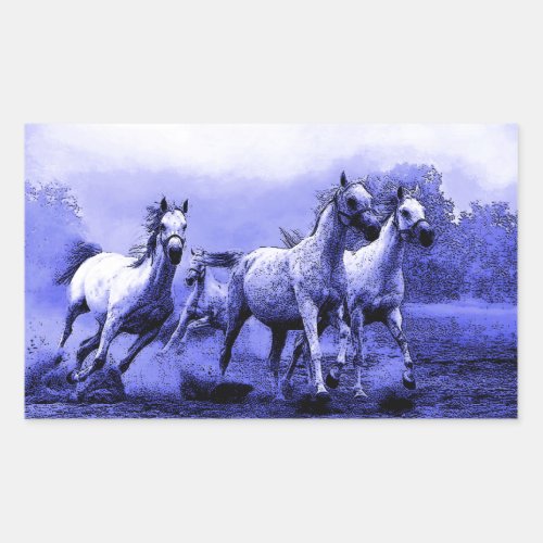 Running Horses  Blue Moonlight Rectangular Sticker