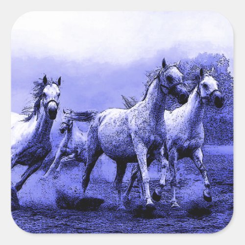 Running Horses  Blue Moonlight Square Sticker