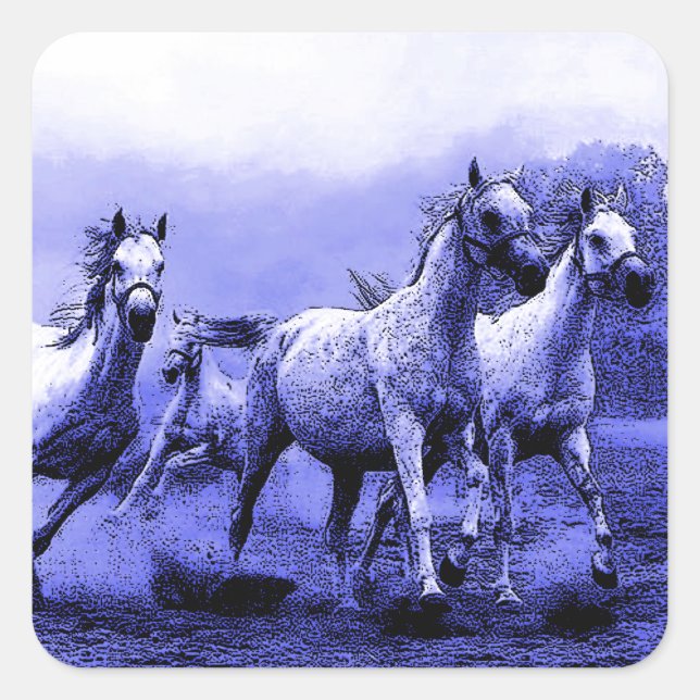 Running Horses & Blue Moonlight Square Sticker (Front)
