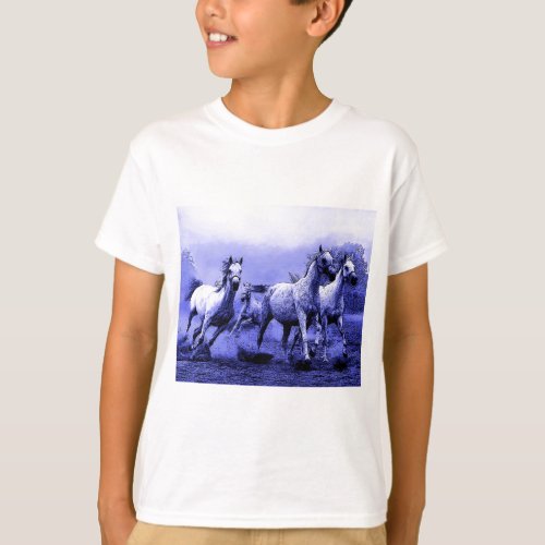 Running Horses  Blue Moonlight T_Shirt