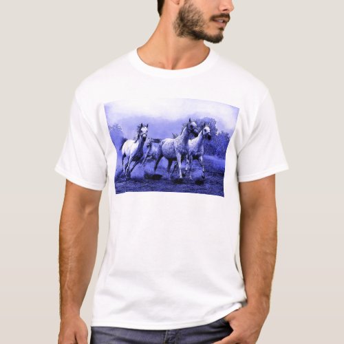 Running Horses  Blue Moonlight T_Shirt