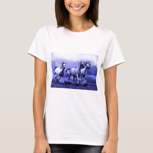 Running Horses  Blue Moonlight T_Shirt