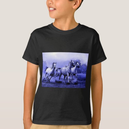 Running Horses  Blue Moonlight T_Shirt