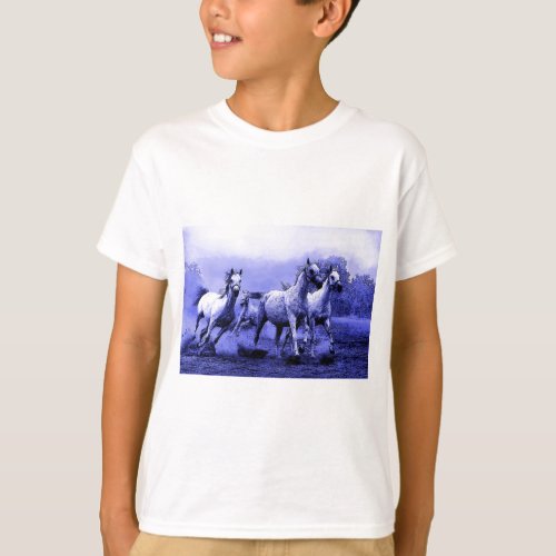 Running Horses  Blue Moonlight T_Shirt