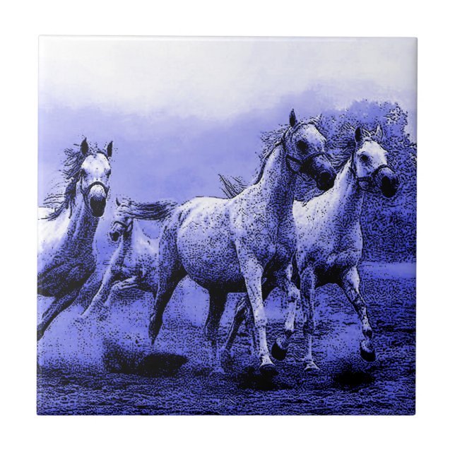 Running Horses & Blue Moonlight Tile (Front)