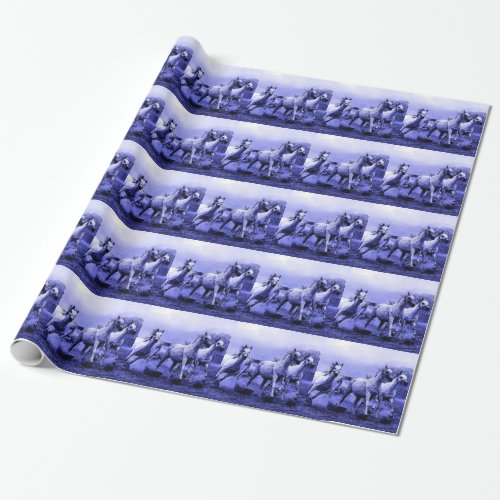 Running Horses  Blue Moonlight Wrapping Paper