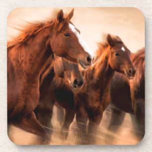 Running horses, blur and flying manes beverage coaster