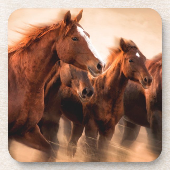 Running horses, blur and flying manes beverage coaster (Front)