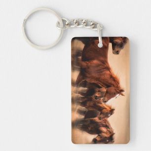 Running horses, blur and flying manes keychain