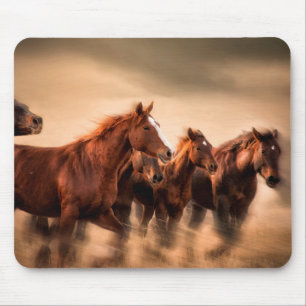 Running horses, blur and flying manes mouse pad