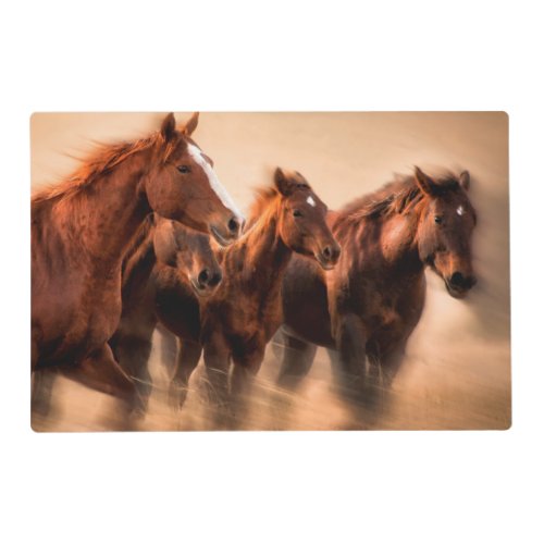Running horses blur and flying manes placemat