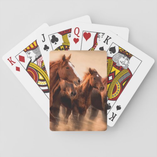 Running horses blur and flying manes poker cards