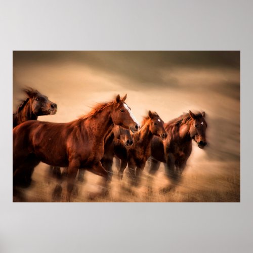 Running horses blur and flying manes poster