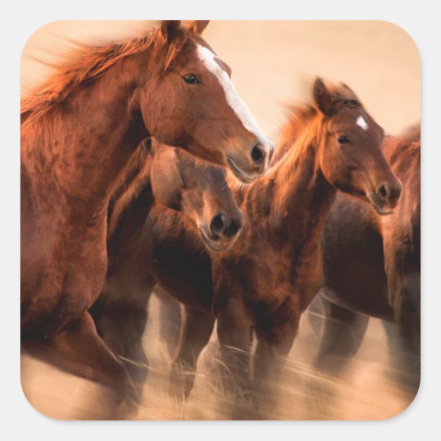 Running horses, blur and flying manes square sticker (Front)