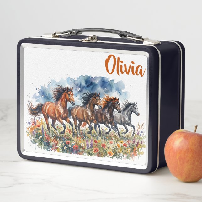Running Horses Custom School Metal Lunch Box (In Situ)