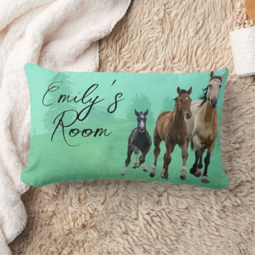 Running Horses Girls Bedroom Name Pillow