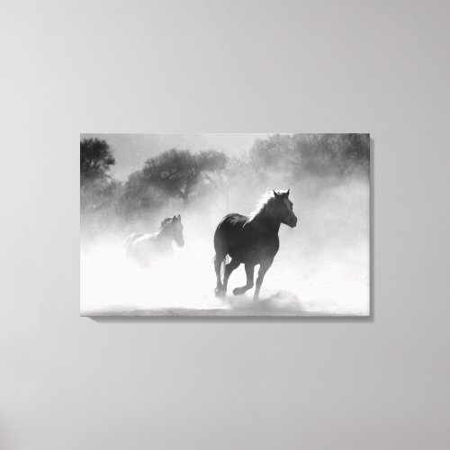 Running Horses in Black and White Canvas Print