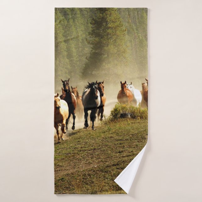 Running horses on Montana ranch Bath Towel (Bath Towel)