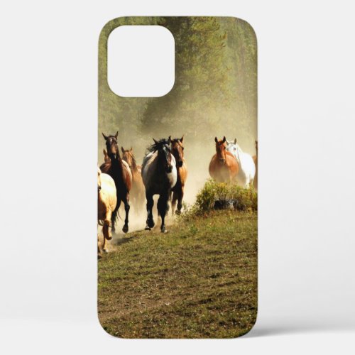 Running horses on Montana ranch iPhone 12 Case