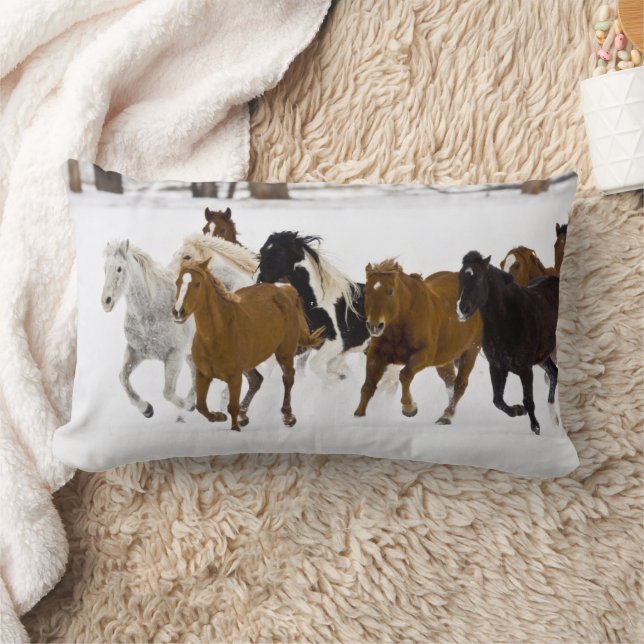 Running Horses on The Hideout Ranch Lumbar Pillow (Blanket)