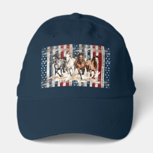 Running Horses Rustic American Flag Cap
