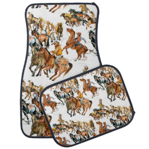 Running horses seamless pattern. American cowboy. Car Floor Mat