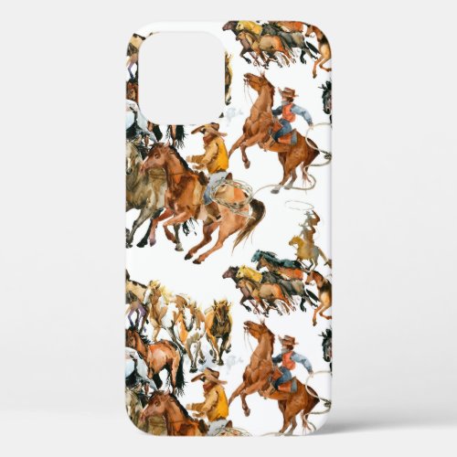 Running horses seamless pattern American cowboy  iPhone 12 Case