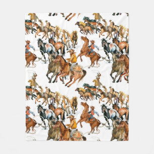 Running horses seamless pattern. American cowboy. Fleece Blanket