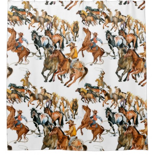 Running horses seamless pattern American cowboy  Shower Curtain