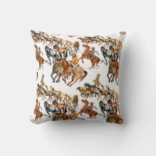 Running horses seamless pattern. American cowboy. Throw Pillow