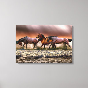 Running horses wrapped canvas print