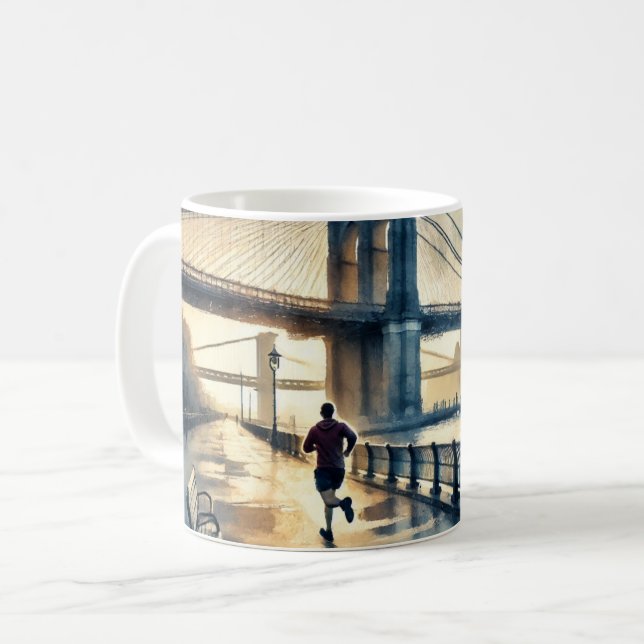 Running in New York Brooklyn Bridge Coffee Mug (Front Left)
