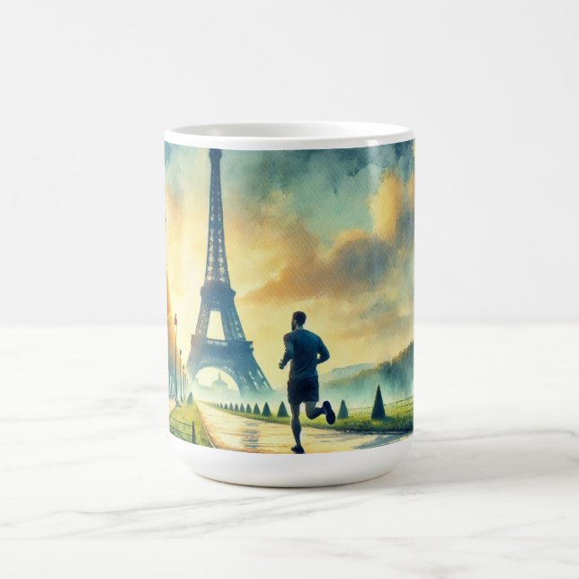 Running in Paris France Eiffel Tower Coffee Mug (Center)