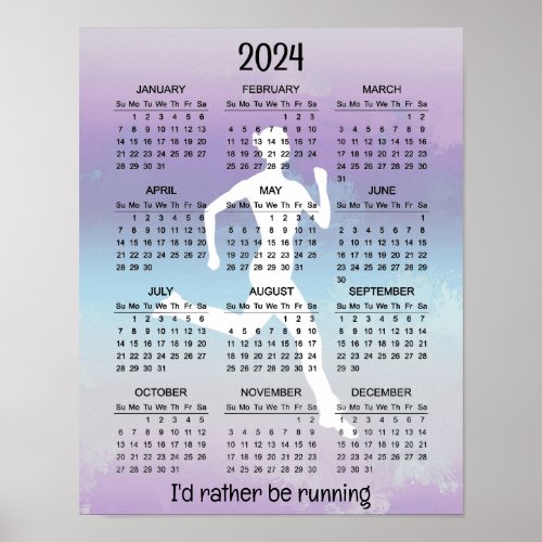 Running Jogging Design 2024 Calendar Poster