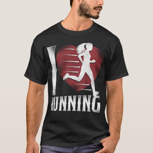 Running Jogging I Love Running Heart Vintage Girl T_Shirt