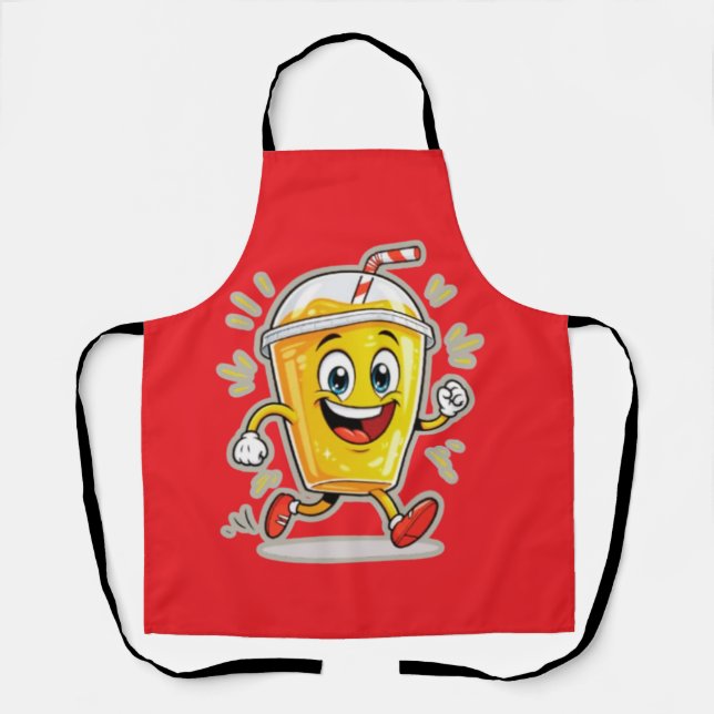 **Running Juice Cup Cartoon – Fun Street Drink Cha Apron (Front)