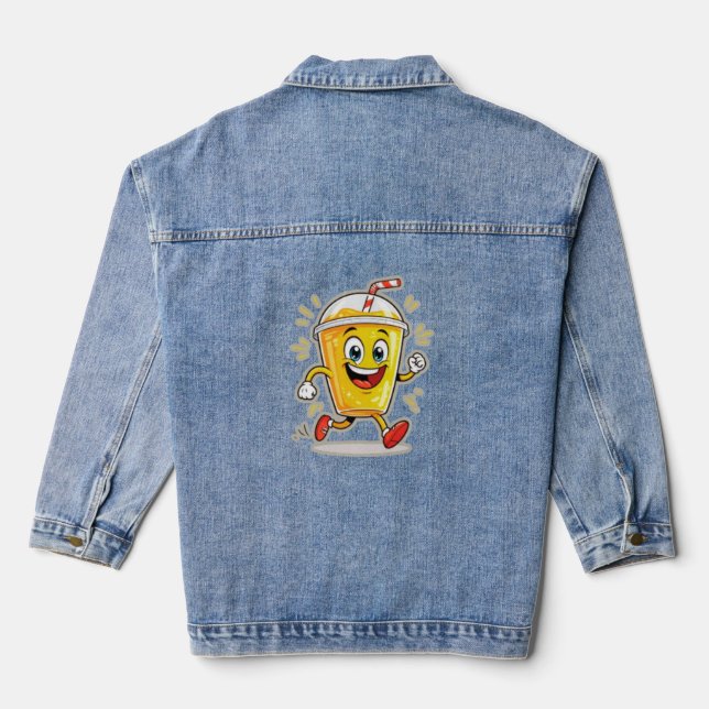 **Running Juice Cup Cartoon – Fun Street Drink Cha Denim Jacket (Back)