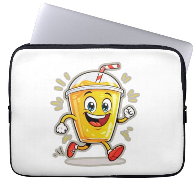 **Running Juice Cup Cartoon – Fun Street Drink Cha Laptop Sleeve (Front)