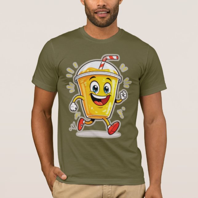 **Running Juice Cup Cartoon – Fun Street Drink Cha T-Shirt (Front)