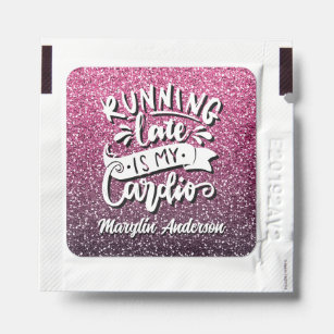 RUNNING LATE IS MY CARDIO GLITTER TYPOGRAPHY HAND SANITIZER PACKET