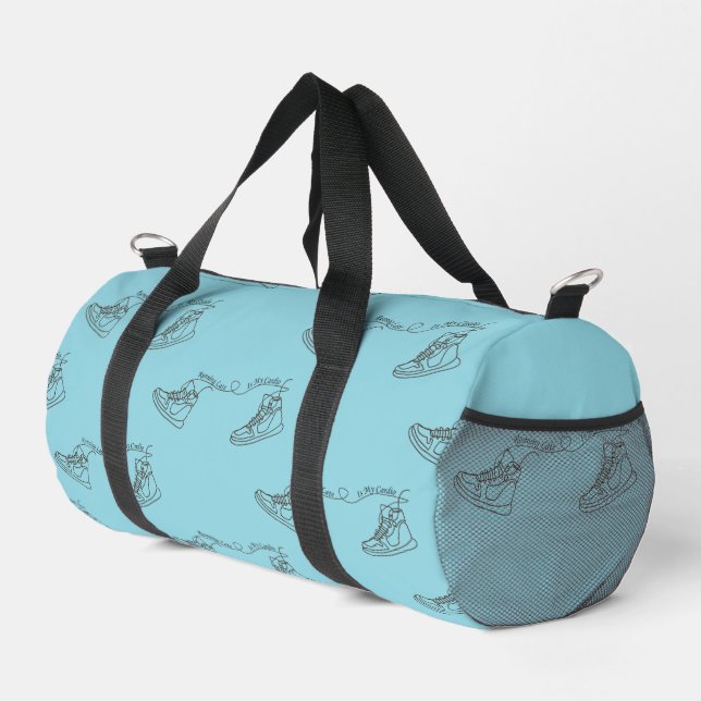 Running Late Is My Cardio Sneaker Duffle Bag (Right Corner)