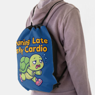 Running Late Is My Cardio: Sweaty Turtle Edition Drawstring Bag