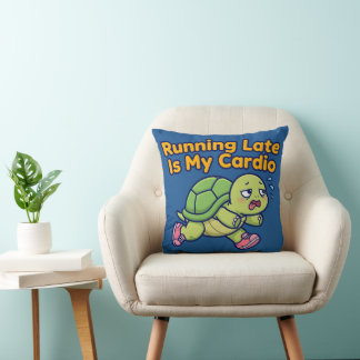 Running Late Is My Cardio: Sweaty Turtle Edition Throw Pillow