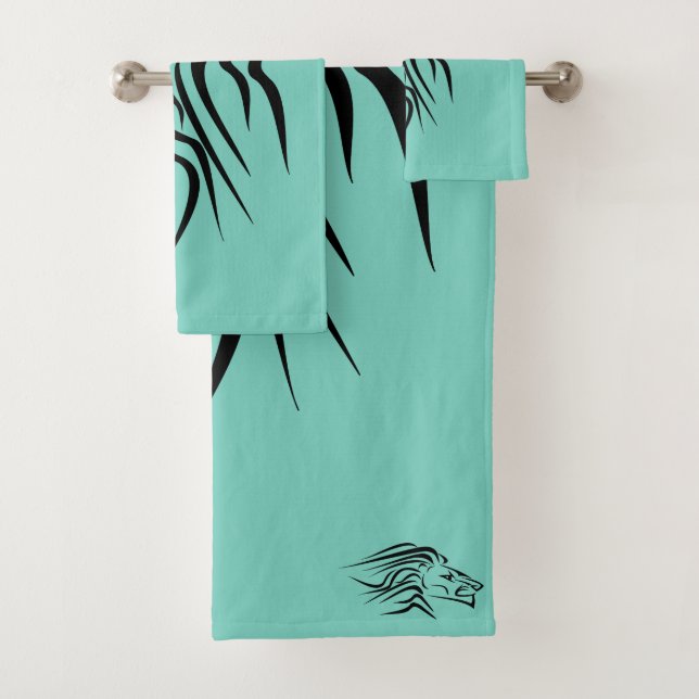 Running Lion Turquoise Bath Towels - Your Colors (Insitu)