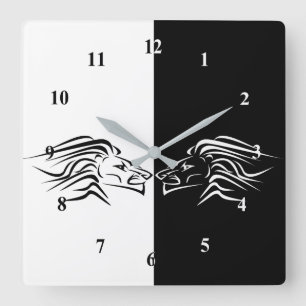 Running Lions Wall Clock Black and White